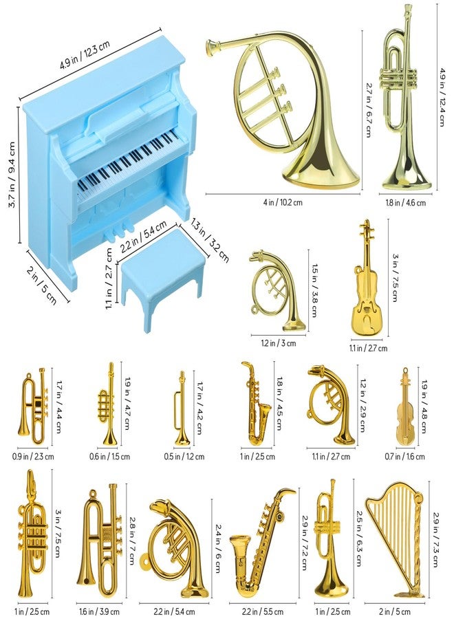 Vaguelly Miniature Musical Instruments Set 16Pcs Including Piano Model Tiny Dollhouse Accessories for Miniature House Decor and Craft Embellishments - Image 2
